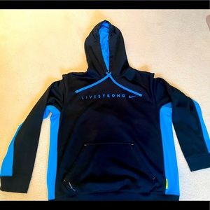Livestrong Nike Thermafit Black and Turquoise Hoodie Mens Large